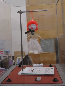 Polly ophængt i glasmontre på Victoria and Albert Museum